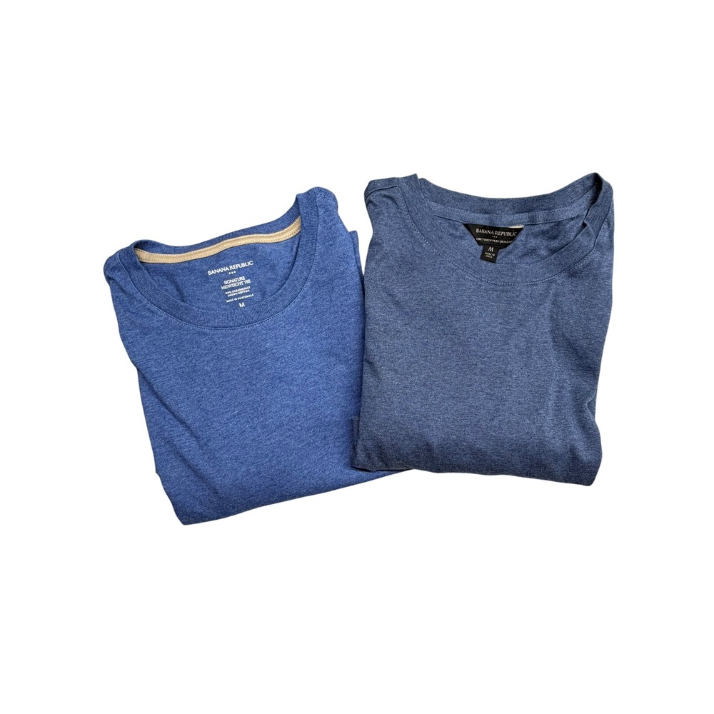 Banana Republic Mens M Blue T-Shirt Bundle Signature Midweight Luxe Touch 2 Pack